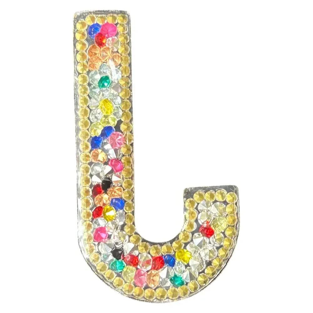 Letter J Multicolor Rhinestone Iron On Patch